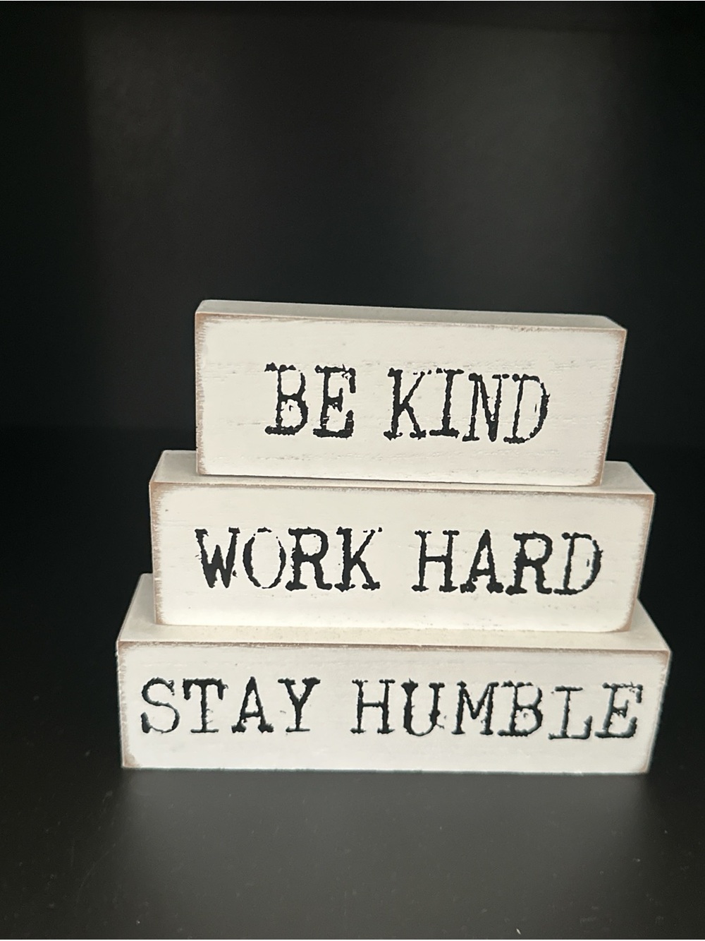 Small Be Kind Work Hard Stay Humble White Wooden Block Sign Set